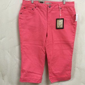 Earl Womens Petites 12P Cuffed Capri Jeans 5-pocket Coral Stretch Straight Leg